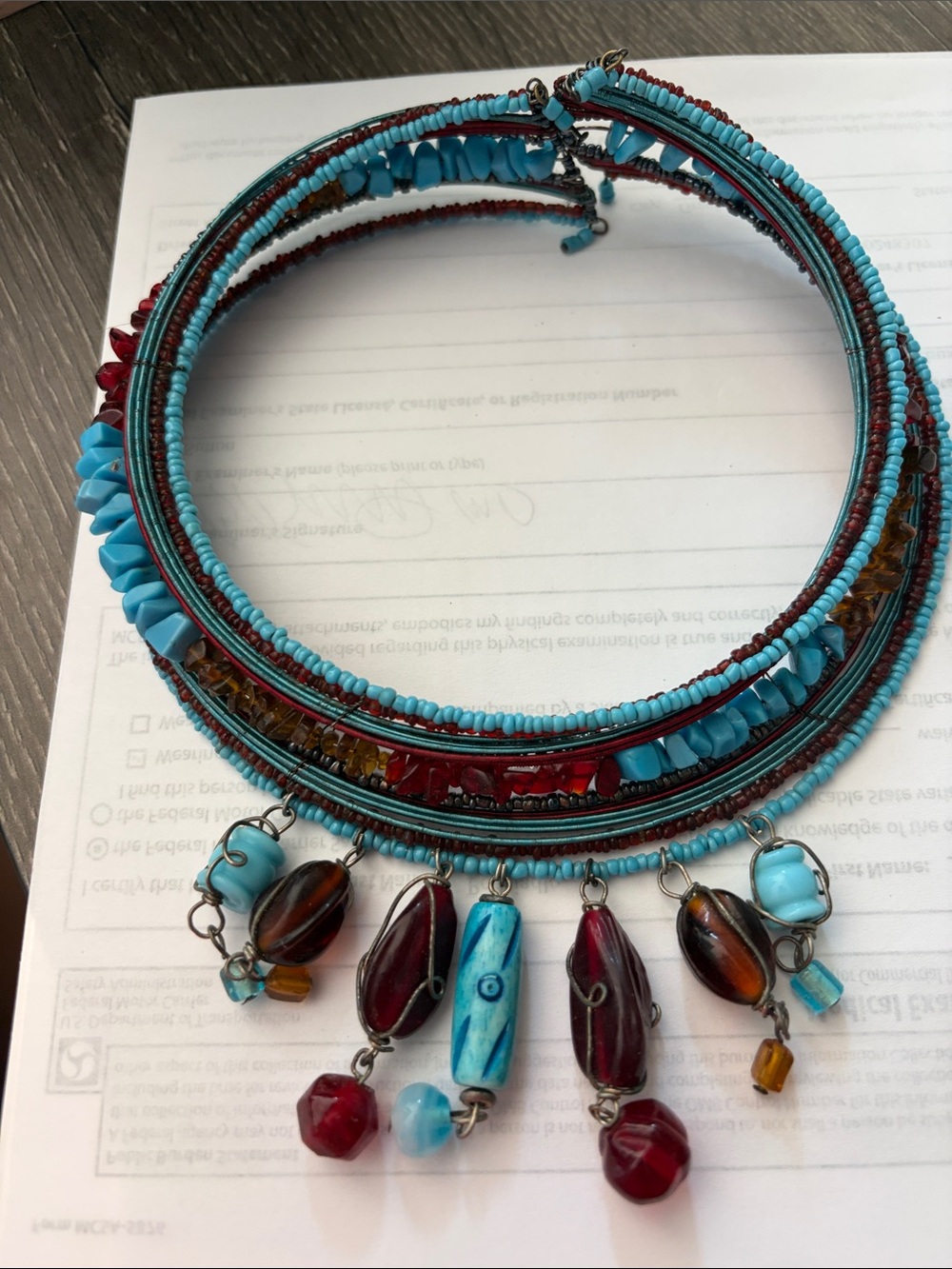 Turquoise & Red Multi-Bead Statement Necklace